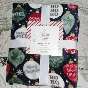 NORTHPOLE Velvet Plush Throw with Holiday Ornaments